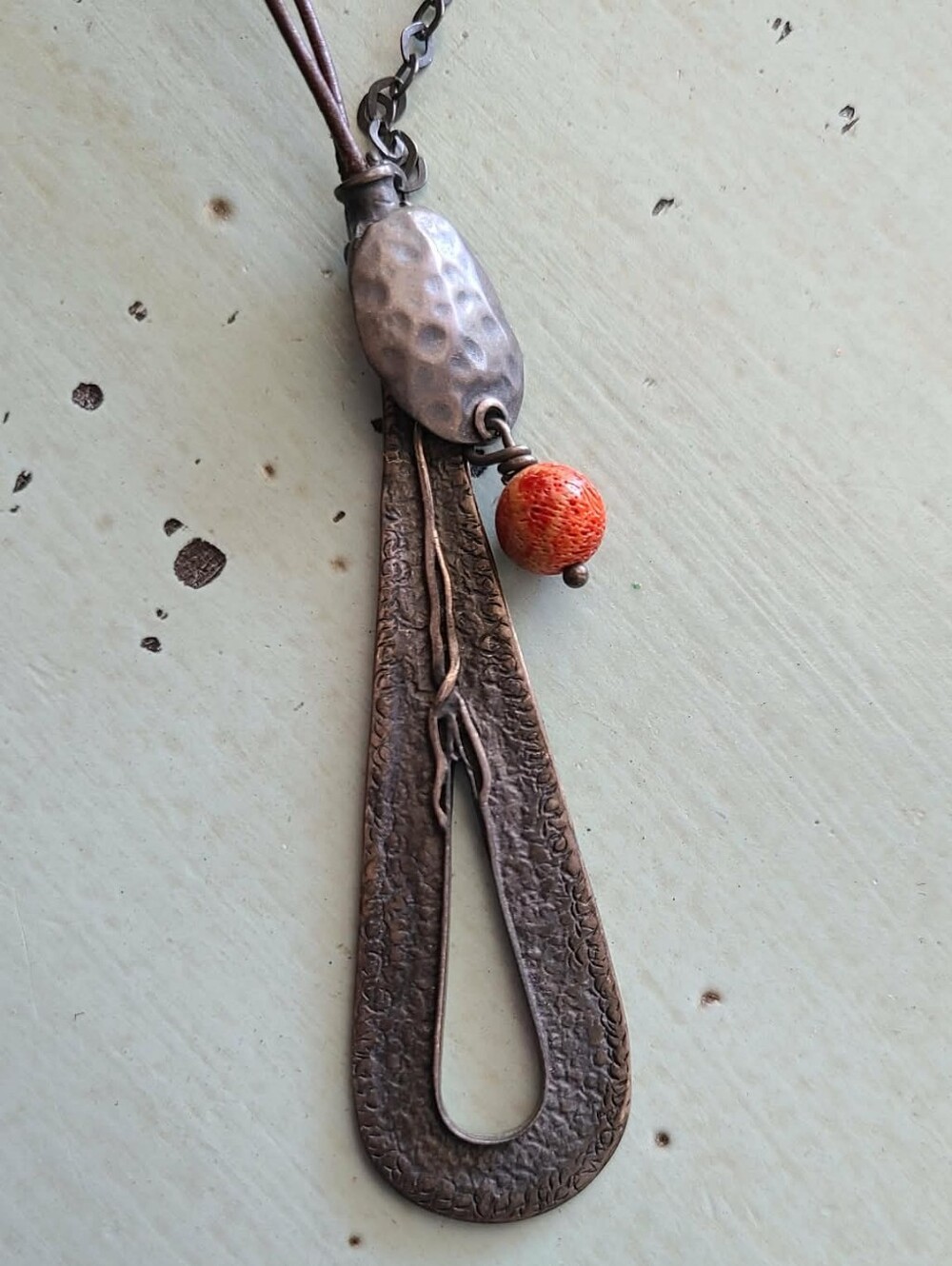 Silpada Boho Rustic Brown Necklace with Leather And Orange Accent - Picture 2 of 3